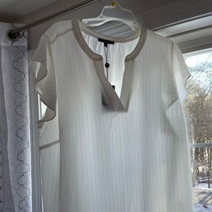 White flutter sleeve blouse with silver thread